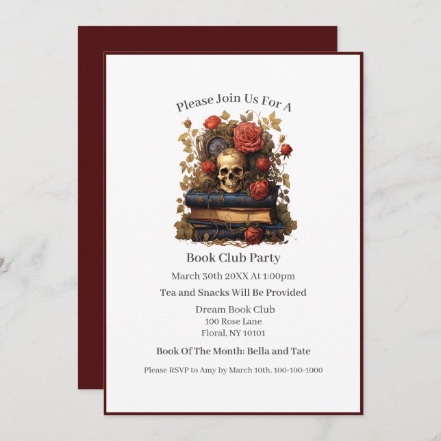 Invitación Oscuro romance Obsesionado, club del libro (Anverso / Reverso)