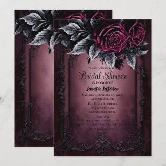 Invitación Oscuro Romántico Floral Gótica Bridal Shower