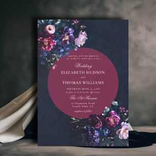 Invitación Oscuro romántico Moody Florals Jewel Burgundy Boda