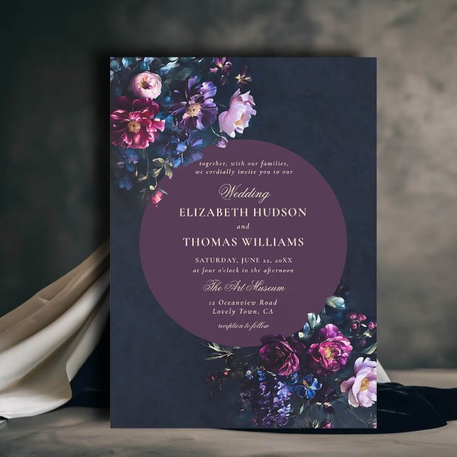 Invitación Oscuro romántico Moody Florals Jewel Mauve Boda (dark moody romantic wedding invitation gothic florals jewel tones mauve classy romance modern classy)