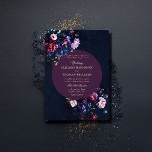 Invitación Oscuro romántico Moody Florals Jewel Mauve Boda