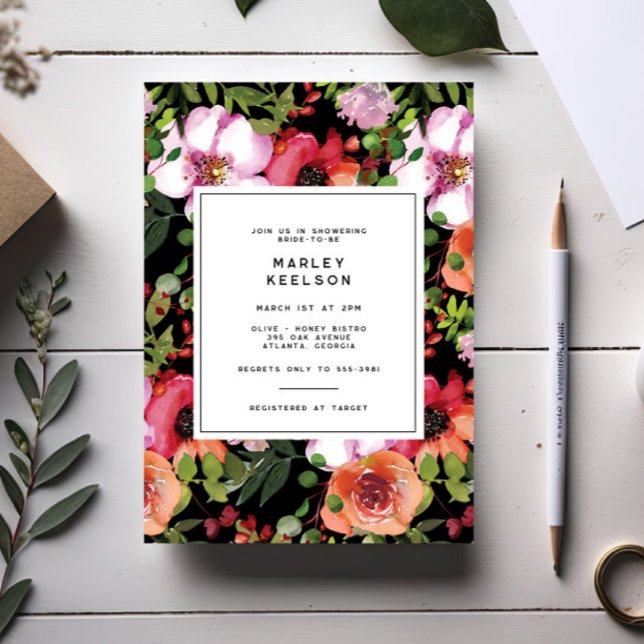 Invitación Oscuro Romántico Pink Floral Greeneration Bridal S (Subido por el creador)