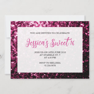Invitación Oscuro rosa chispa purpurina Sweet 16 guión elegan