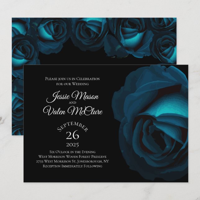 Invitación Oscuro Rosa turquesa Verde azulado Gothic Elegant  (Anverso / Reverso)