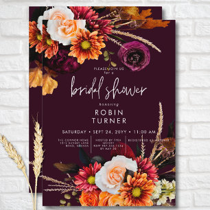 Invitación Oscuro Russet Boho Floral Burgundy Bridal Shower