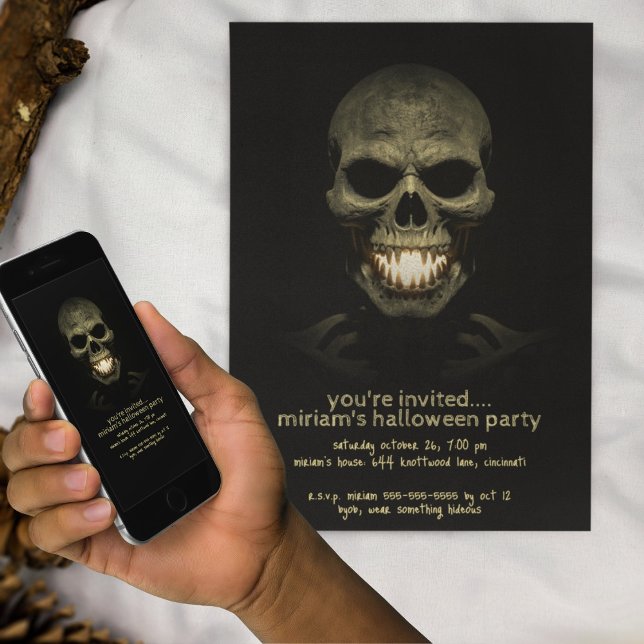 Invitación Oscuro Skeleton Fang Halloween Party (Subido por el creador)
