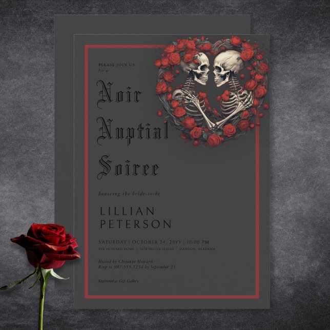 Invitación Oscuro Skeleton Gótico Pareja Negro Bridal Shower (Dark Gothic Skeleton Couple Black Bridal Shower Invitation)