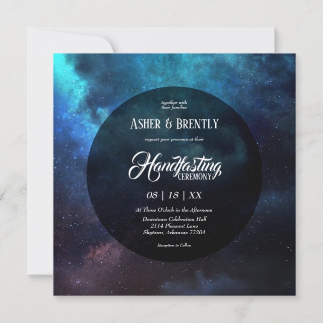 Invitación Oscuro Starry Blue Nebula Ayuno moderno (Anverso)