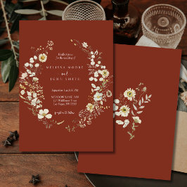 Invitación Oscuro Terracota Rustic Boho Wildflower Boda