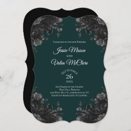 Invitación Oscuro Verde Negro Rosas Gris Elegante Boda Gótica