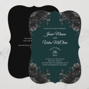 Invitación Oscuro Verde Negro Rosas Gris Elegante Boda Gótica