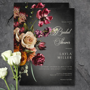 Invitación Oscuro y elegante ducha de novia floral de otoño