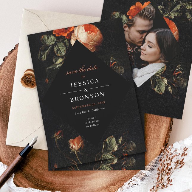 Invitación Oscuros Rosas románticos florales holandeses salva (Subido por el creador)