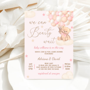 Invitación Osita globos rosados Cumpleaños niña Bebé Shower L