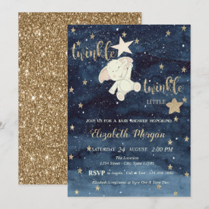 Invitación Osito Brillante Azul Destello Pequeña Estrella Fie
