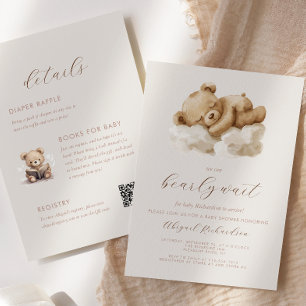 Invitación Osito de acuarela Todo en uno beige Baby Shower
