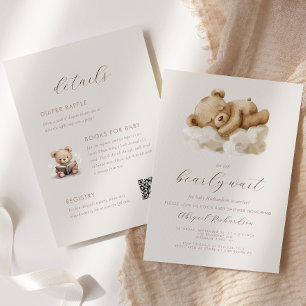 Invitación Osito de acuarela Todo en uno beige Baby Shower
