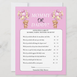 Invitación Osito de Baby Shower Mamá o Papá Niña