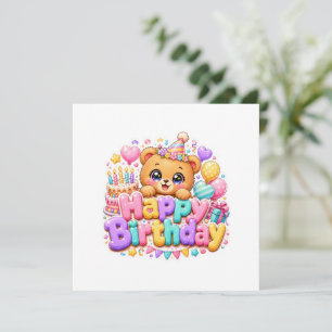 Invitación Osito de felicitaciones Kawaii pastel rosa adorabl