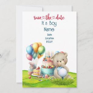 Invitación Osito de Golf es Niño para el Bebe Golfista