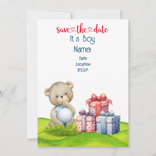Invitación Osito de Golf es Niño para el Bebé Golfista