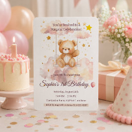 Invitación Osito de peluche adorable Cumpleaños 1 año – Perso