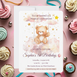 Invitación Osito de peluche adorable Cumpleaños 1 año – Perso