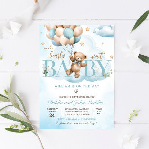 Invitación Osito de peluche azul Apenas podemos esperar Baby