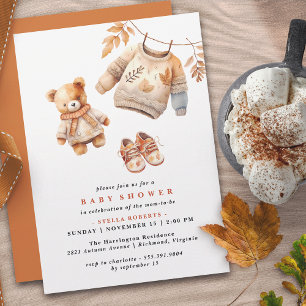 Invitación Osito de peluche Baby Shower de caída neutra sim
