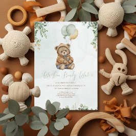 Invitación Osito de peluche Balones Verdes Salvia Bebé