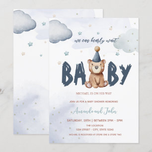 Invitación Osito de peluche bebé estrellas nubes Baby Shower