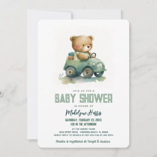 Invitación Osito de peluche conduciendo coche de juguete azul