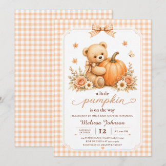 Invitación Osito de peluche de calabacita Baby Shower de Otoñ