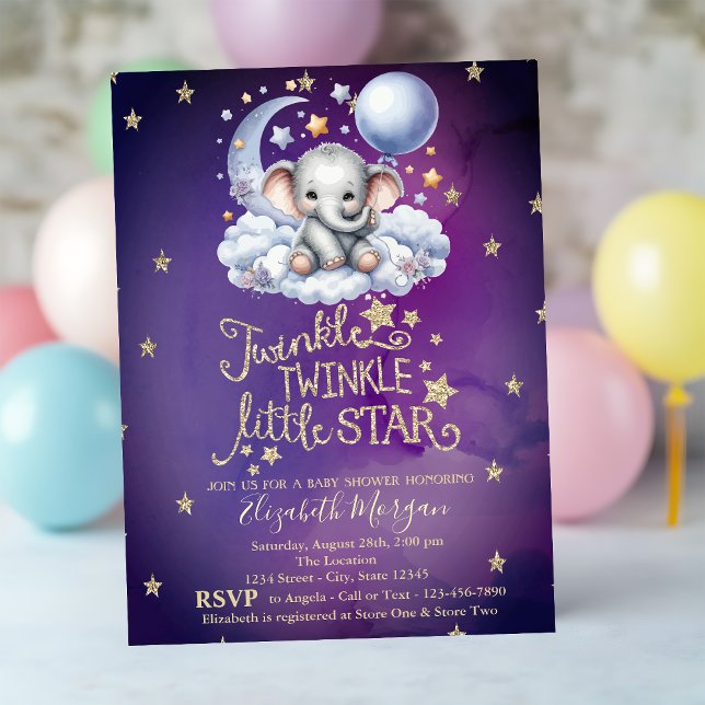 Invitación Osito de peluche estrellas luna nubes violeta Baby (Subido por el creador)