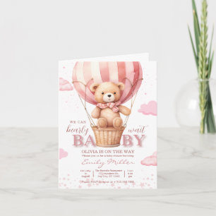 Invitación Osito de peluche Globo Niña Apenas Espero Fiesta d
