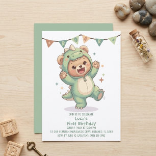 Invitación Osito de peluche lindo dinosaurio   Cumpleaños del