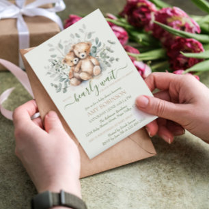 Invitación Osito de peluche neutro para gemelos Cumpleaños bo