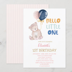 Invitación Osito de Peluche Rayado Hola Pequeñito Cumpleaños