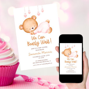 Invitación Osito de peluche rosa adorable Aquarela para baby
