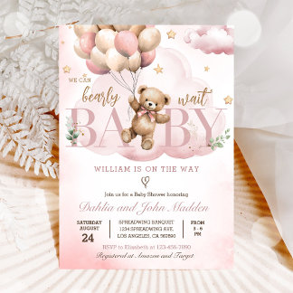 Invitación Osito de peluche rosa Apenas podemos esperar Baby 