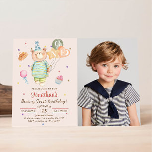 Invitación Osito de peluche verde Sage cumpleaños primero Bea