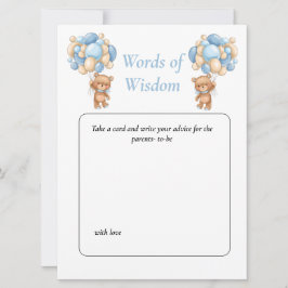 Invitación Osito de Regalo para Baby Shower Sabiduría Azul lu