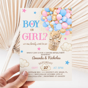 Invitación Osito de Revelación de Género Globos de Osito de E
