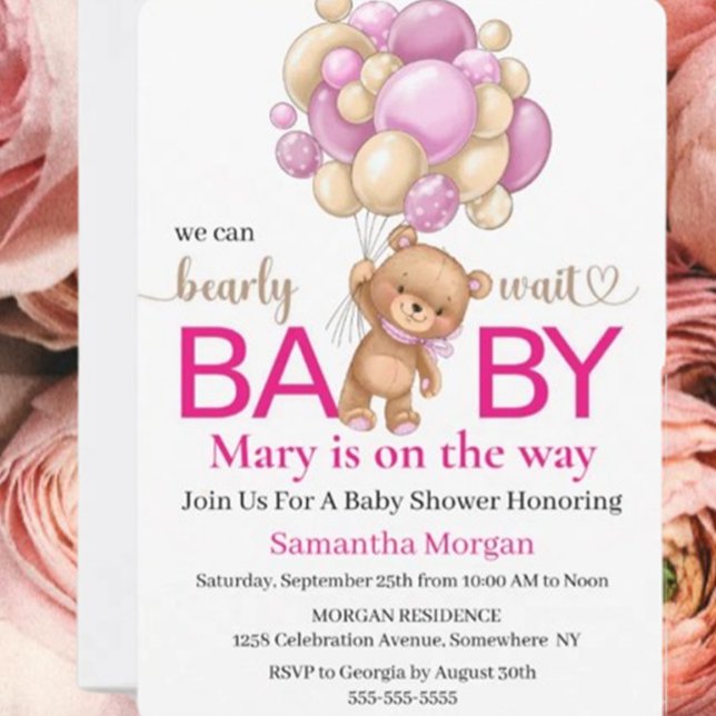 Invitación Osito de Shower de Bebé Tema de Niña (Join us for a teddy bear-themed baby shower celebrating our sweet little boy! 🎉)