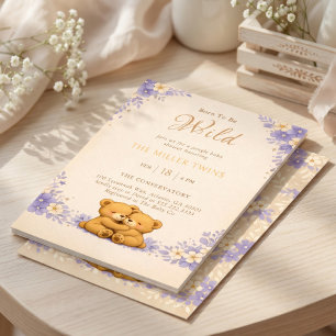 Invitación Osito Doble Floral Púrpura Nacido Para Ser Salvaje