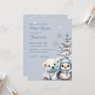 Invitación Osito Polar y Pingüino Bebé en el Polo Norte de In