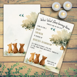 Invitación ~Ositos Cachorros Tiernos en Acuarela Trillizos Ba