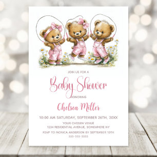 Invitación Ositos de peluche de niña linda jugando a saltar l