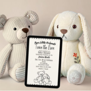 Invitación Ositos y conejitos de peluche para baby shower de