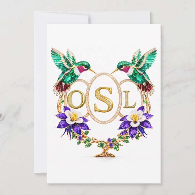 Invitación OSL Hummingbird Wedding Any Letters Custom CO (Anverso)